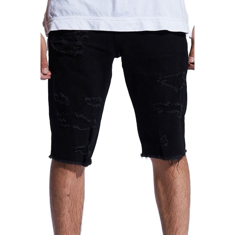 Crysp Denim Men's Distressed Rips & Repairs Skinny Fit Cut Off Denim Jean Shorts